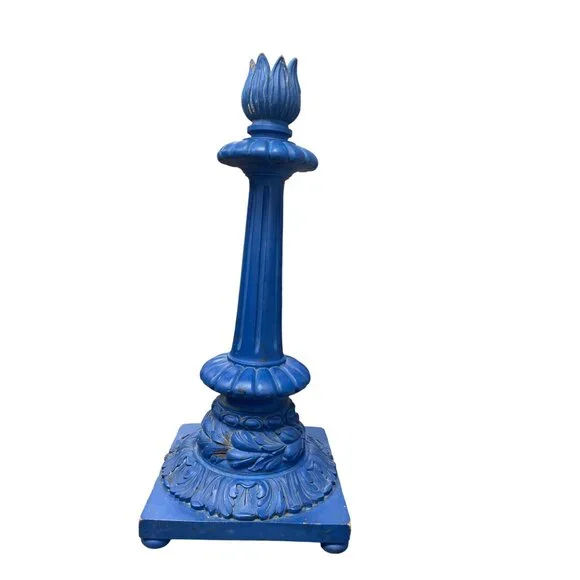Vintage Blue ornate Handmade Carved floral Wooden Candle Holder19.5x8 SKU 9387